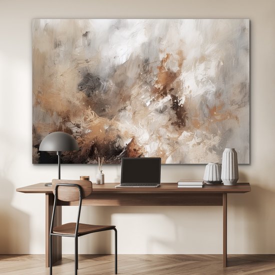 Aluminium schilderij 180x120 cm - Wanddecoratie metaal - Verf - Abstract - Beige - Kunst - Metalen muurdecoratie woonkamer - Decoratie industrieel - Foto op dibond - Industriële accessoires slaapkamer