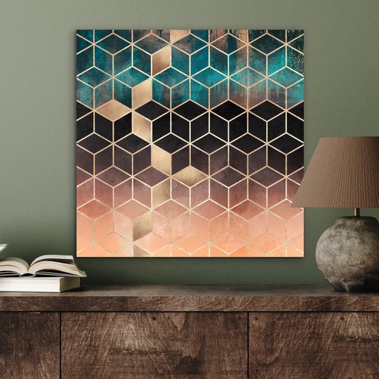 Décoration murale Métal - Aluminium Peinture Industriel - Abstrait - Cube - Goud - Motifs - Luxe - 50x50 cm - Dibond - Photo sur aluminium - Décoration murale industrielle - Pour le salon / chambre