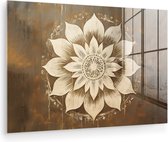 MuchoWow® Tableau sur verre 120x80 cm - Tableau acrylique sur verre - Mandala - Fleurs - Vintage - Wit - Photo sur verre - Décoration murale salon - Décoration murale chambre - Peintures
