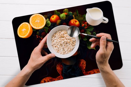 Sets de table - 6 pièces - 45x30 cm - Set de table en plastique - Femme - Noir - Baies - Pommes - Dessous de plat - Décoration de table - Accessoires de décoration de table de cuisine