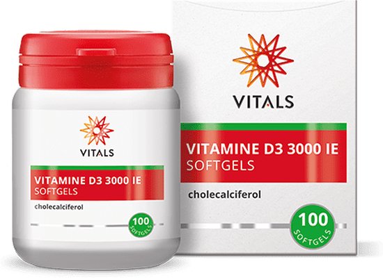 Vitals Vitamine D3 3000 IE cholecalciferol - 100 softgels - extra hoge dosering. De meest effectieve vorm van D3.