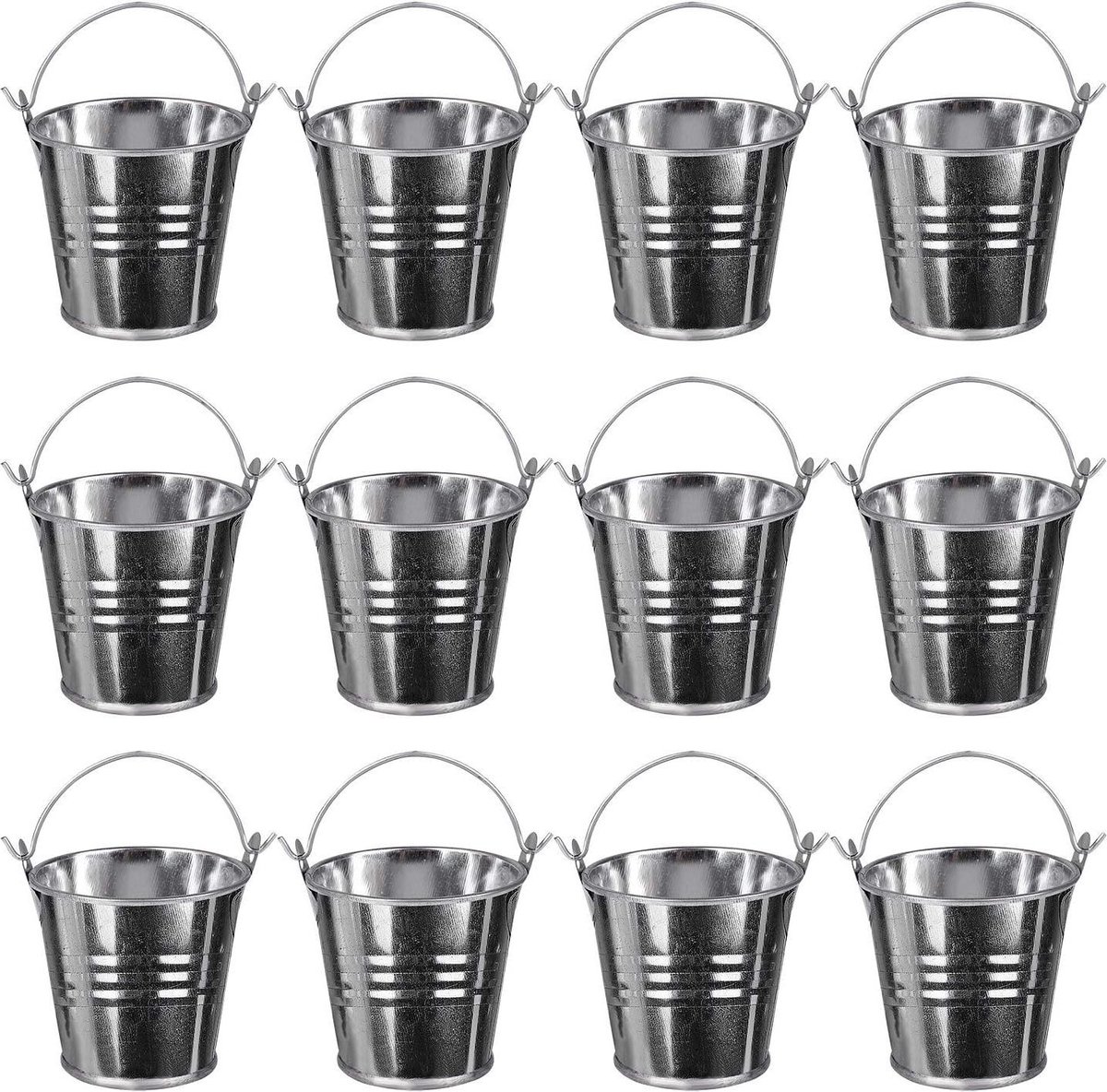 Goedkoopste Kleine gegalvaniseerde metalen emmers met handgrepen - set van 12 stuks - 8 cm hoog - voor feestgunst bruiloft snoepdoos votief kaarsen snuisterijen mini plantenpot tuincontainer