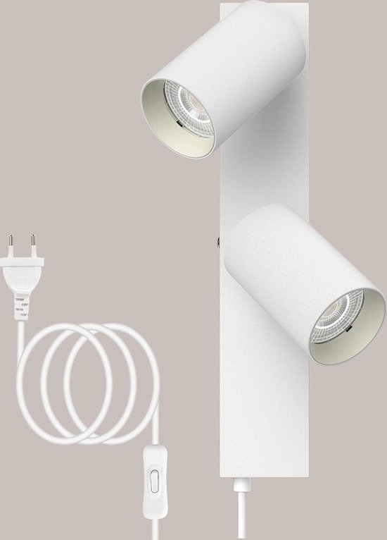 2 stuks LED wandlamp met schakelaar en USB-oplaad, 12 W, 360 graden