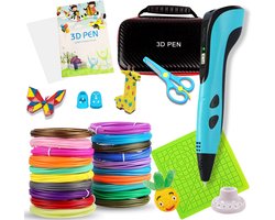 foto van TinyPlay - 3D Pen Starterspakket XXL - 100m Filament Vullingen - Opbergcase - Schaar - Tekenmat - Tekenboek - Vingerbeschermers - Knutselen Meisjes & Jongens - 3D pennen - Blauw