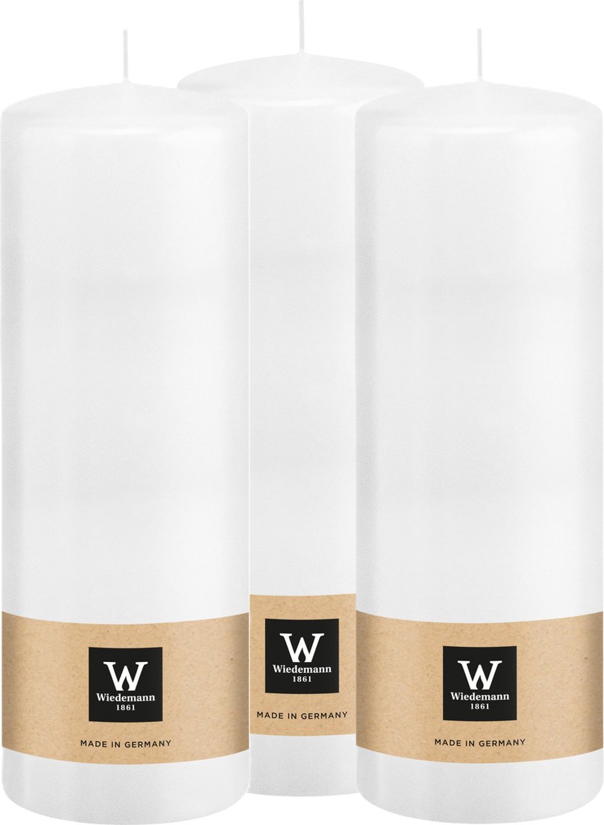 Wiedemann Cilinderkaars/stompkaars - 3x - wit - 20 x 7 cm - 103 branduren - zuilkaarsen