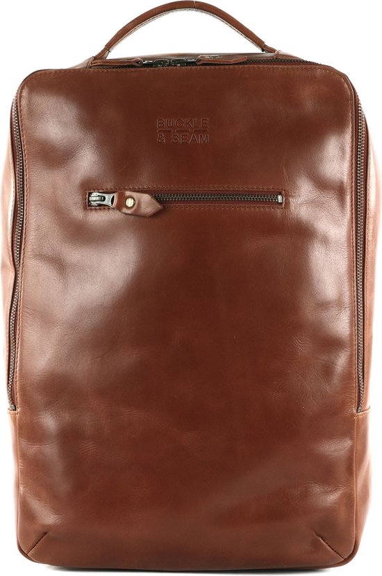 BUCKLE & SEAM Cuir Sac à dos pour ordinateur portable pour ordinateur portable Leon Dots Leather Backpack 13,5L Cognac Marron clair