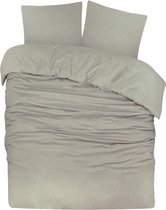 DoubleDry Dekbedovertrek Flanel 100% Zacht Katoen - Lits Jumeaux 240x200/220 cm + 2 Kussenslopen - Ademend & Huidvriendelijk - Greige