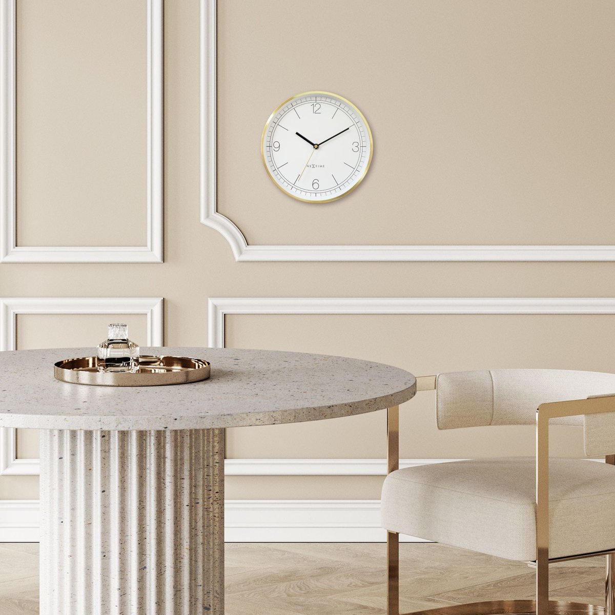 Wandklok 25cm - Stil - Goud/Wit - Metaal - NeXtime 'Bolero'