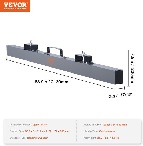 VEVOR Magnetische Bezem Magnetische Veegmachine 2130 Mm, Magnetische Veegmachine Magnetische Bezem Magnetische Bezem Magnetische Lifter 54,4 Kg Magnetische Kracht Magnetische Spanenverzamelaar Vloerveger Veegmachine van VEVOR — afbeelding 4