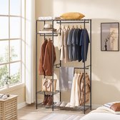 Stevig Metalen Kledingrek – Garderobekast met Verstelbare Planken en Dubbele Kledingstang – 115x45x195 cm – Zwart – Ideaal voor Slaapkamer, Kleedkamer en Opslag – Maximaal Draagvermogen 295 kg – Luxe en Duurzaam Ontwerp