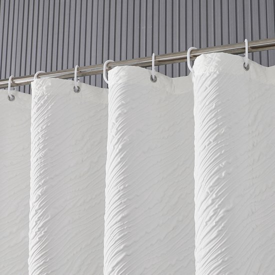 Floraweg Rideau de Douche,Rideaux de Douche pour Salle de Bain 3D Gaufrage Argent Brûlé Rideau de Douche,Lavable Tissu Imperméable Rideau de Douche Ensemble avec 12 Crochets,72 x 72 Pouces (180cmX180cm) - Argent