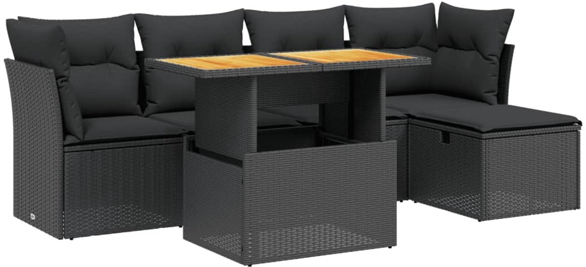 The Living Store 6-delige Loungeset met kussens poly rattan zwart - Loungeset - Lounge Set - Buitendecoratie - Tuinmeubels - Pe Rattan