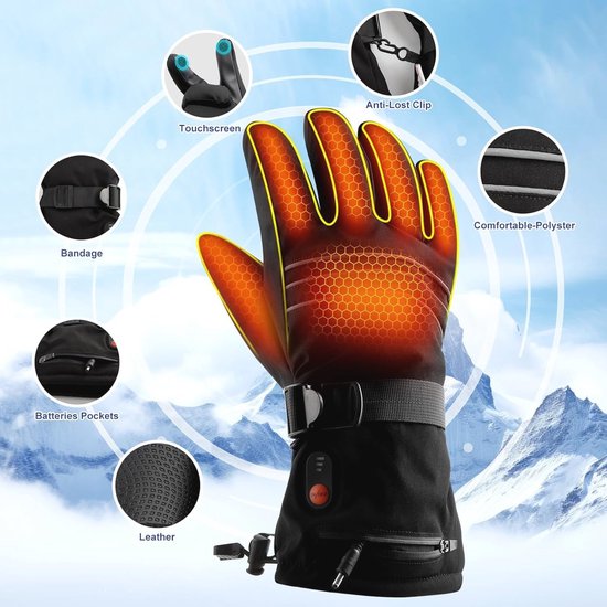Elektrisch verwarmde handschoenen voor heren Dames met 3 verwarmingsniveaus Verwarmde handschoenen Touchscreen Waterdicht skiën Snowboardhandschoenen