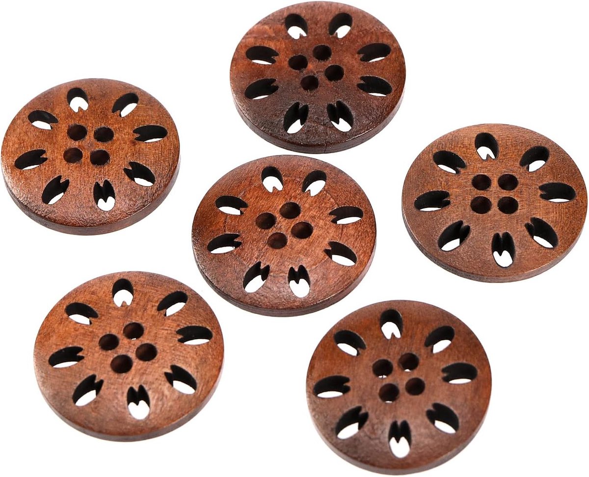 100 Stuks 25Mm Holle Bloemvorm Ronde Houten Knopen - Ideaal voor Naaien en Ambachten