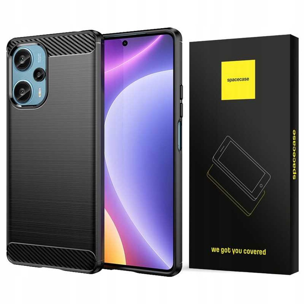 Spacecase Case Cover Voor Poco F5 Zwart Carbon