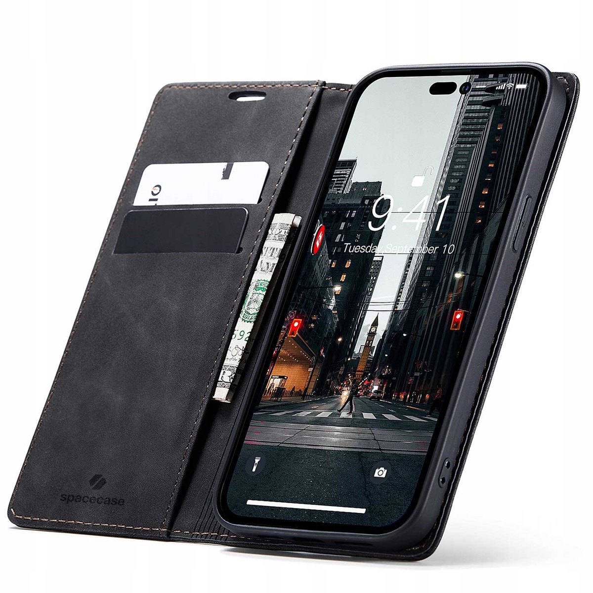 Spacecase Wallet Case Voor Iphone 14 Pro Max Case Zwart
