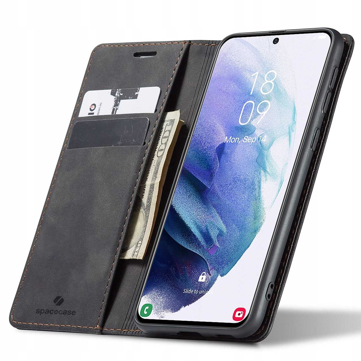 Spacecase Case Portefeuille Voor Samsung Galaxy S21+ Zwart