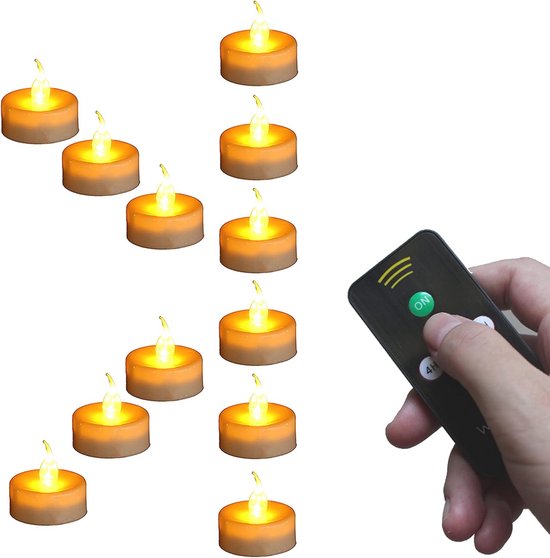 Set van 12 led-theelichtjes, vlamloze led-theelichtjes, warmwit, met batterij CR2032, meer dan 150 uur, elektrische theelichtjes, kaarsen met timerfunctie voor bruiloften, feesten, feestdagen en