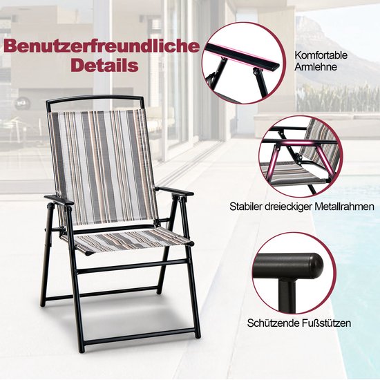 Set van 4 tuinstoelen, klapstoelen met armleuningen, balkonstoelen met weerbestendige stof, terrasstoelen voor tuin, achtertuin, balkon, mintgroen ZB33218