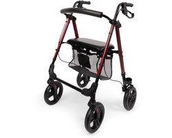 Rollator Nova - Lichtgewicht en opvouwbare rollator (6,9 kg) - Handgrepen én Zithoogte instelbaar - Inclusief Handig Mandje en Stokhouder - Met Parkeerrem en Zachte Zitting - Rood