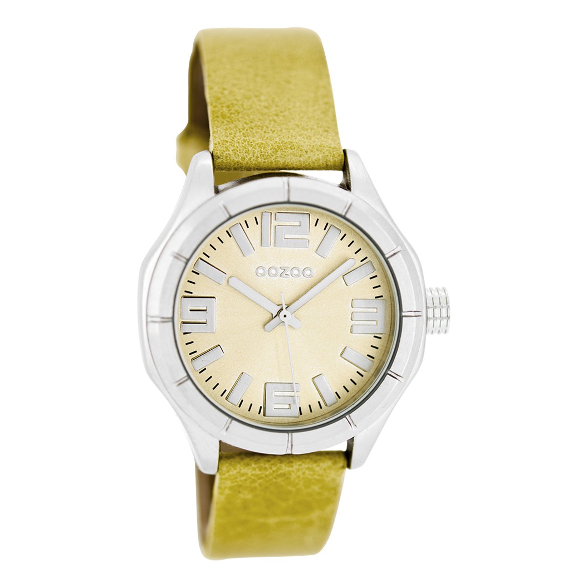 OOZOO Timepieces - Zilverkleurige horloge met beige leren band - C6200