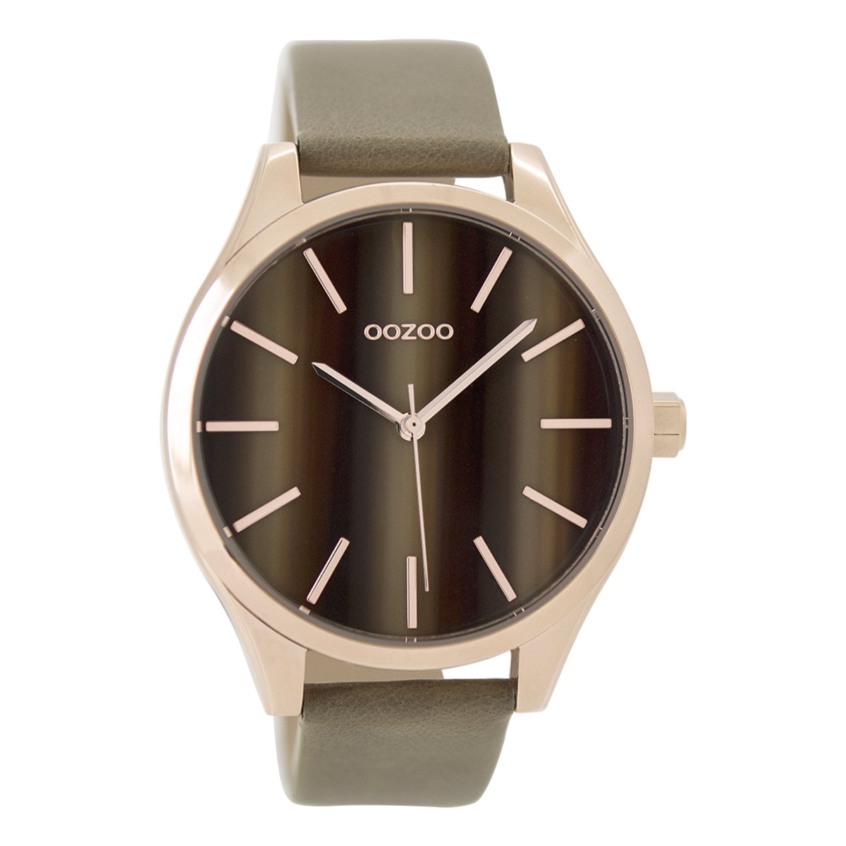 OOZOO Timepieces - Rosé goudkleurige horloge met taupe leren band - C9501