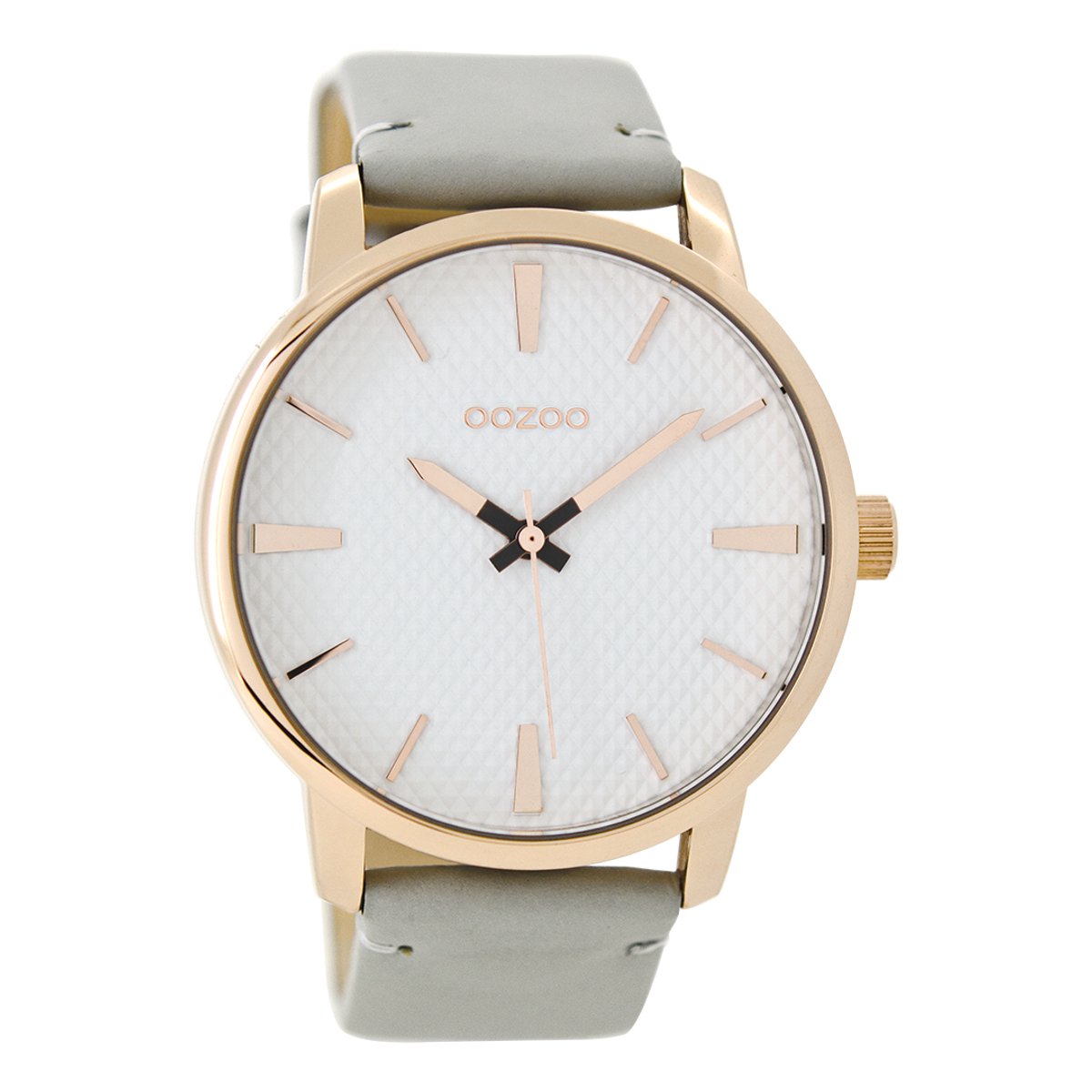 OOZOO Timepieces - Rosé goudkleurige horloge met steengrijze leren band - C9020