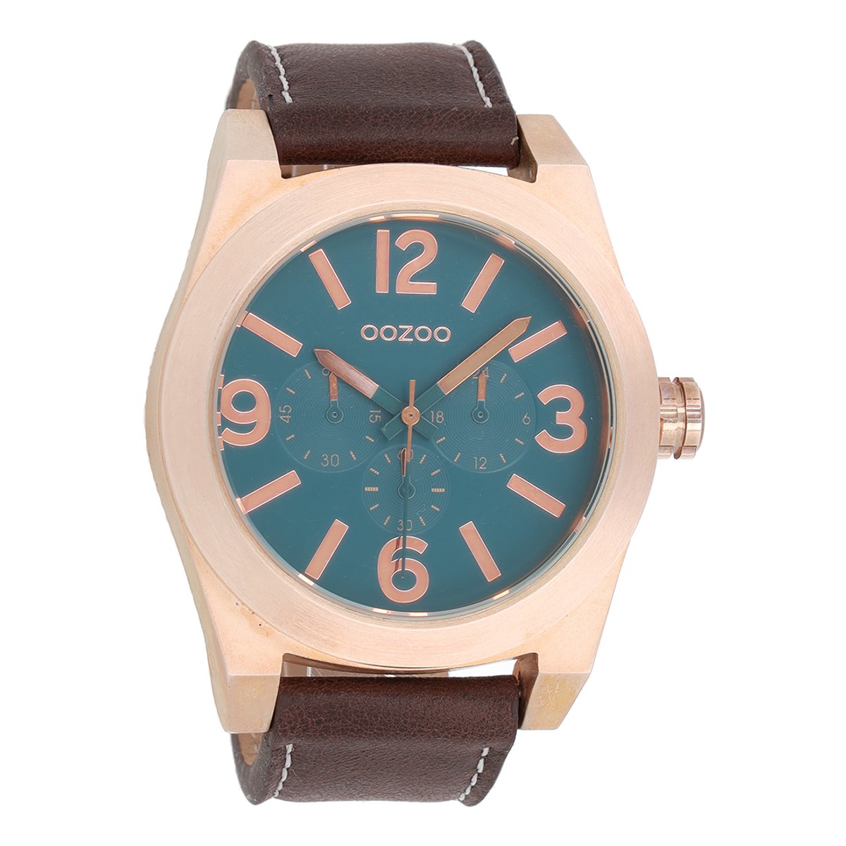 OOZOO Timepieces - Rosé goudkleurige horloge met donker bruine leren band - C6733