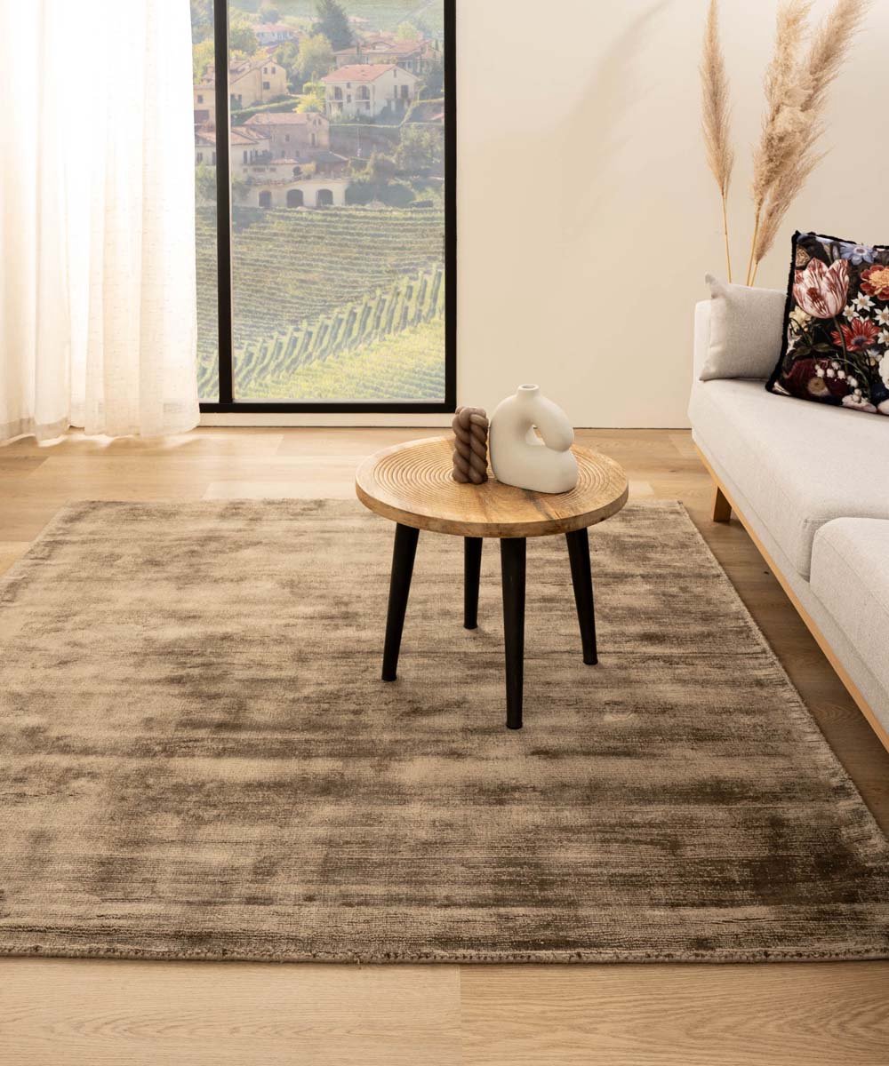 Viscose vloerkleed vierkant - Glamour bruin 300x300