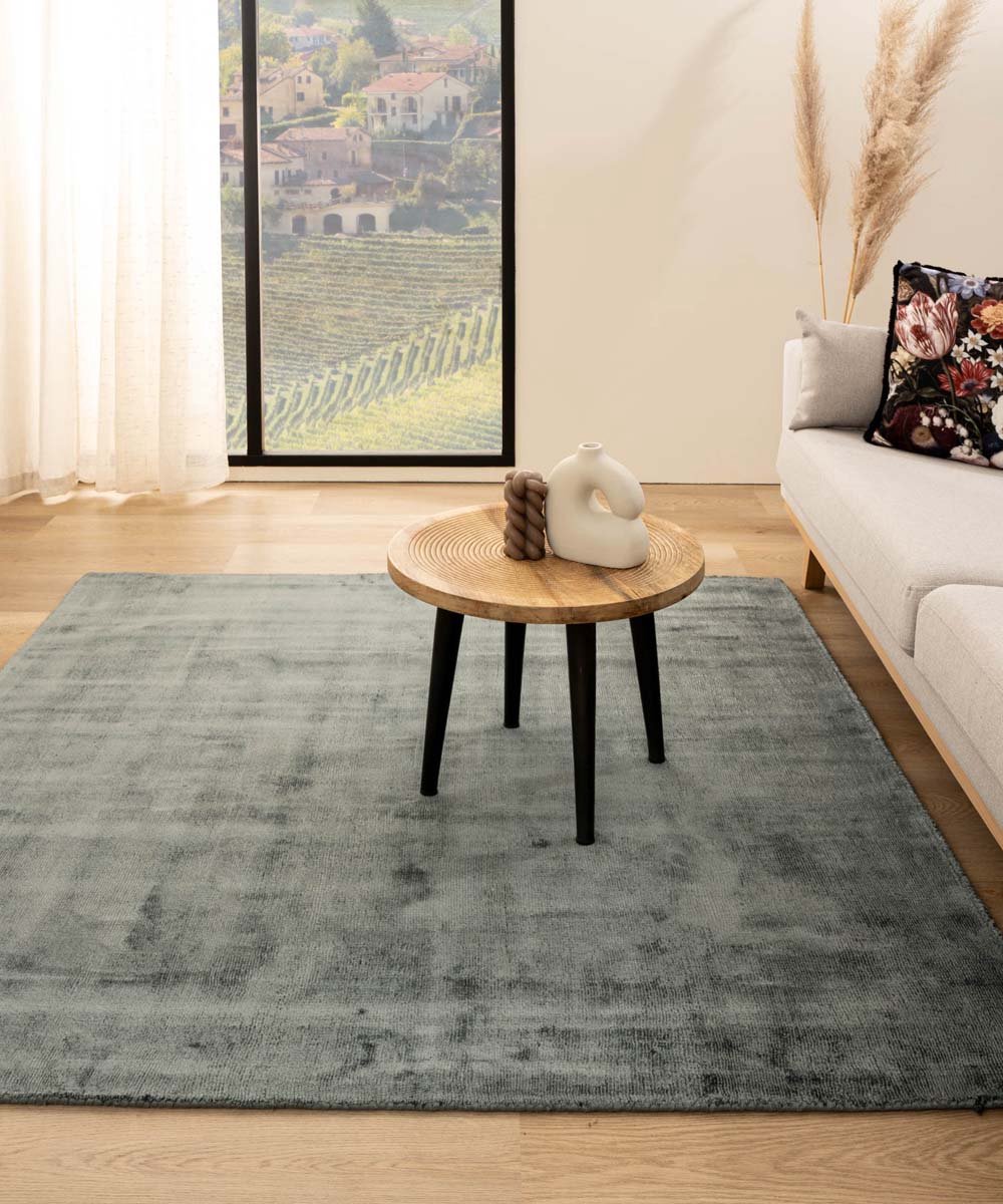Viscose vloerkleed vierkant - Glamour blauw 140x140