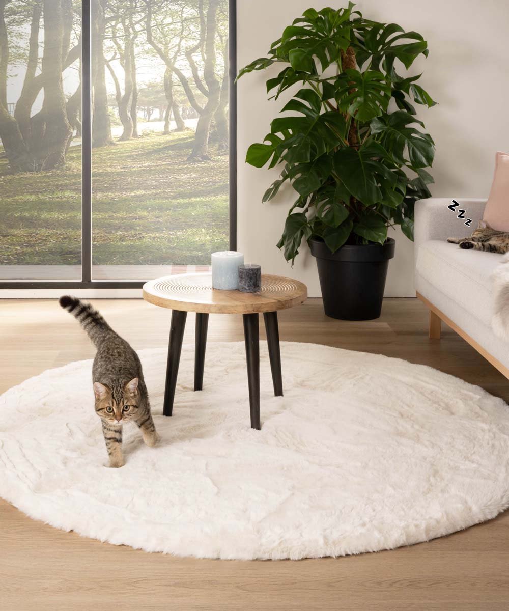 Rond hoogpolig vloerkleed - Comfy plus - wit 160 cm