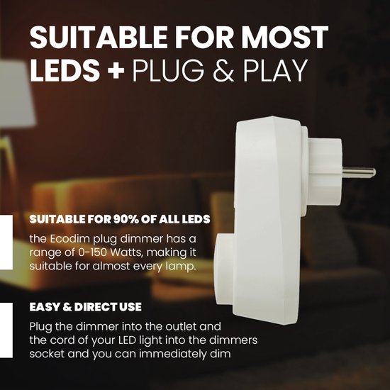 LED prise murale Dimmer - 0-150W, Bouton-tour, Cut Phase, silencieux 100% - ECODIM