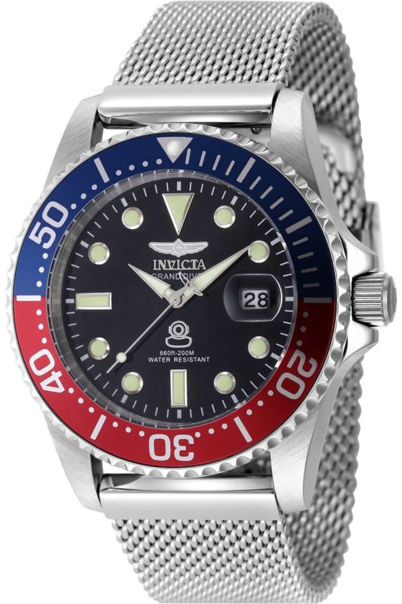 Invicta Pro Diver 48215 Heren Horloge - Waterdicht - Analoog - Quartz Uurwerk - Roestvrij Staal met zwarte Wijzerplaat - 42mm - Met extra banden