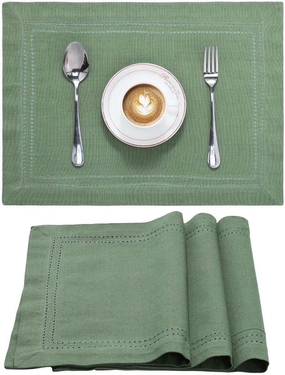 My Ninki ® Set van 4 Luxe Katoenen Placemats met Dubbele Zoom in Linnenlook voor Elegante Tafelsetting