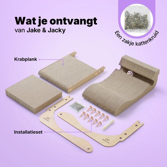 Jake and Jacky Krabkarton voor Katten met Speelballetje - Krabpaal Karton - Krabplank - Krabmand - Krabmeubel - Kartonnen Krabmat - Kattenmand - Kattenbed - 60x26,4x40 cm