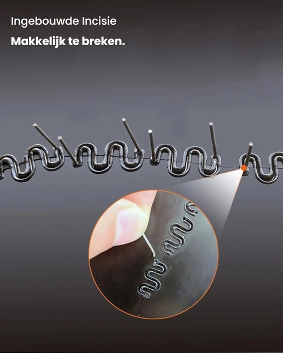 Gebogen kunststof reparatie met ingebouwde incisie, makkelijk te breken.