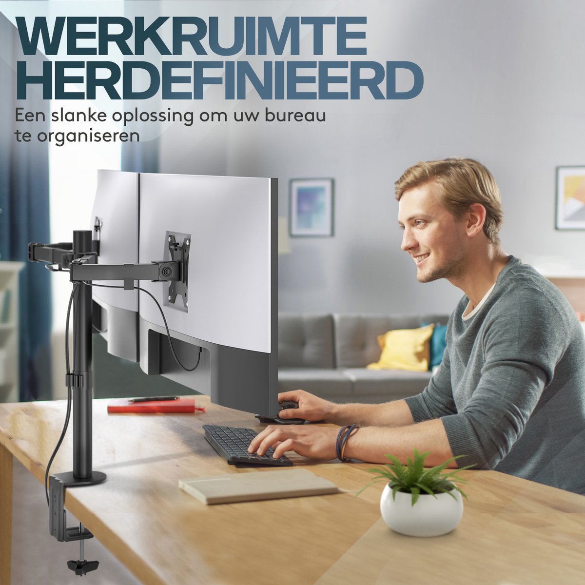 ACROPAQ Monitor arm 2 schermen - Voor 13 - 32 inch thumbnail 3