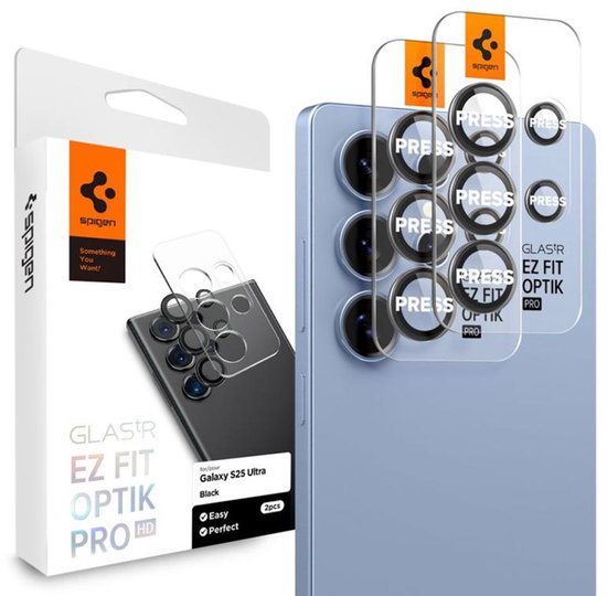 Spigen Protection d'écran pour objectif d'appareil photo compatible avec Samsung Galaxy S25 Ultra - Spigen Glas.tR EZFit Optik Lens Protector Lot de 2 - Transparent