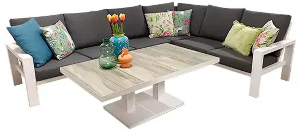 Moderne witte Benton Lounge diningset voor buiten met Buitengewoon Boet merk.