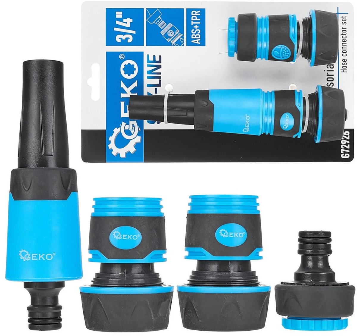 GEKO 4-delige tuinslangset - verstelbare sproeikop - snelkoppelingen - antislip grip