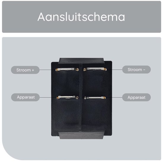 Aansluitschema voor de KCD4 schakelaar met stroomtoevoer en apparaat aansluitingen.