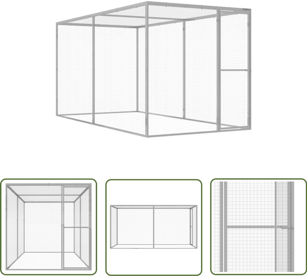 The Living Store Kattenkooi 3×1,5×1,5 m gegalvaniseerd staal – Kattenkooi – Katten Verblijf – Staalkooi – Kattenhuisje – Kooi Voor Kat