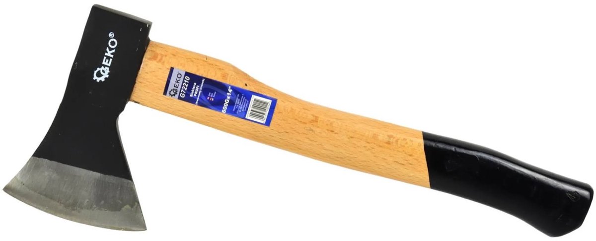 GEKO Bijl met houten handvat - antislip grip - gehard koolstofstaal - 600g