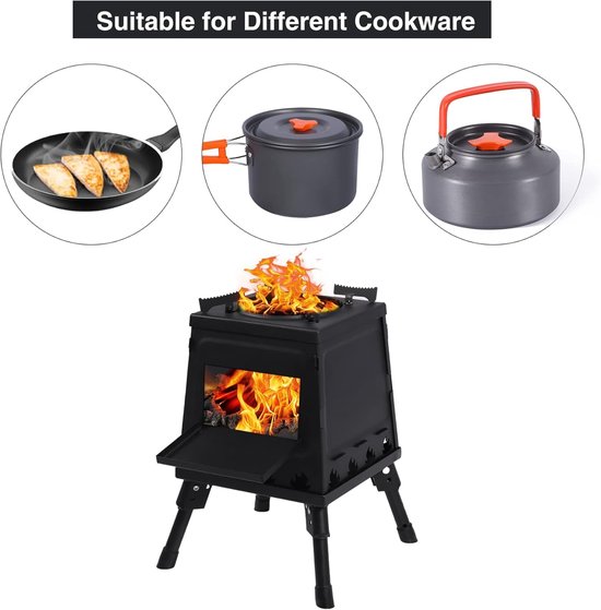 Draagbare Houtkachel Voor Kamperen (XXL)- Camping Oven voor 3-5 personen-verstelbare Kampeer Kachel - Camping Kooktoestel - Camping Accessoires-Roestvrij staal van Merkloos — afbeelding 3