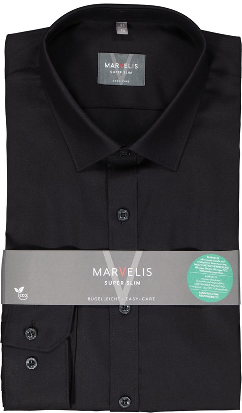 Chemise MARVELIS super slim fit - popeline - noir - Repassage facile - Taille col : 39