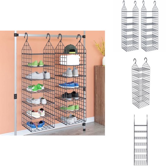 vidaXL Organisateur de placard suspendu - Organisateurs de placard suspendus - Organisateur de placard - Rangement de placard - Organisateurs de placard suspendus 2 pièces avec 7 étagères