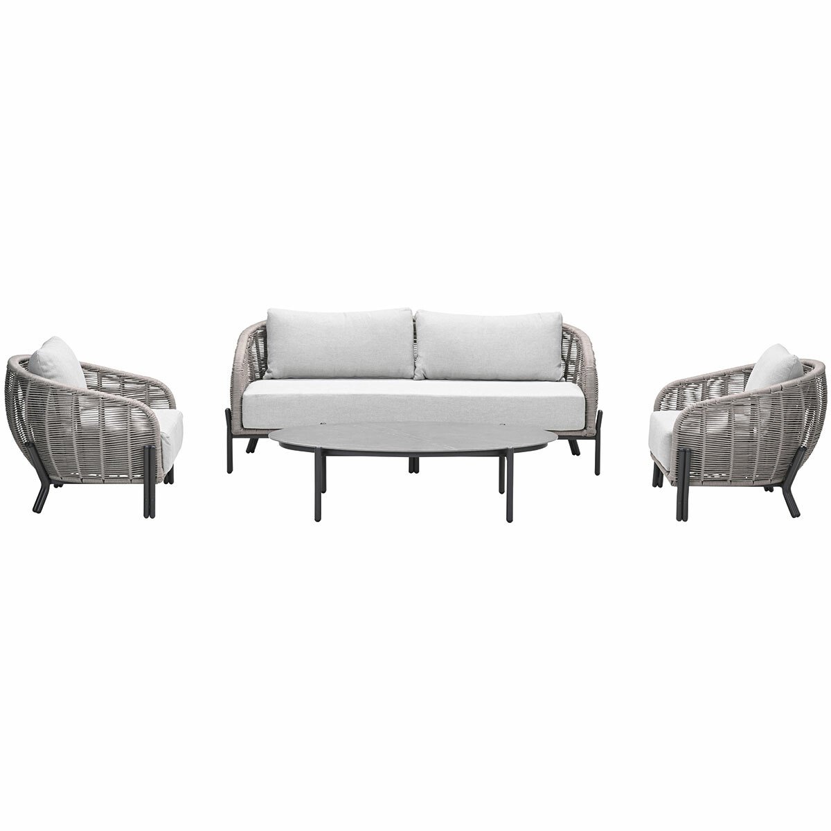 Zaragosa loungeset - 4-dlg- carbon black - rope taupe - valley sand