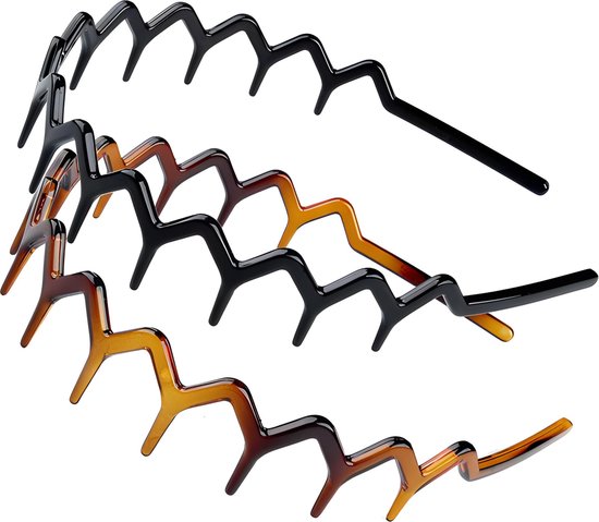 Haarband Dames - Diadeem - Zigzag Haarband - Geschikt voor Hardlopen - Haaraccessoires - Zwart en Bruin - 2 Stuks