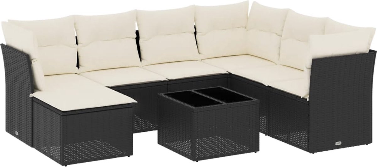 vidaXL 8-delige - Loungeset - met - kussens - poly - rattan - zwart