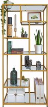 CASAMODA Boekenkast Goud - H180 x B80 x D30 cm - Moderne Wandkast - Stalen Frame - Staande Boekenkast - Vakkenkast - Opbergkast - Draagvermogen 40 kg - Glas en Staal - Goud